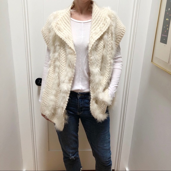 DKNY Feather Trimmed Alpaca Wool Cardigan - Picture 6 of 8